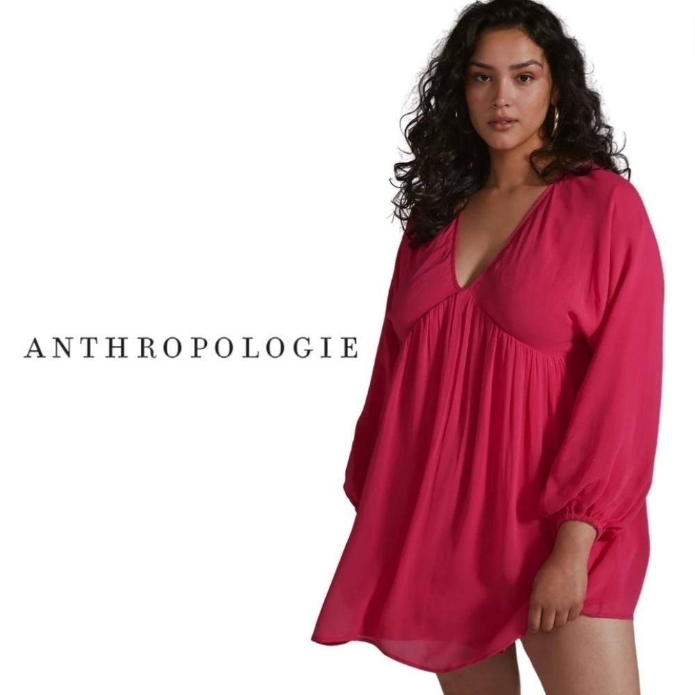 Anthropologie Let Me Be Forever That Girl Sheer Flowy Mini Dress - Hot Pink - M